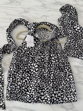 Anine Bing "Brooke" Top — Black & White Heart Print — Size S — NWT